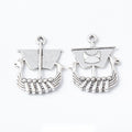 Viking Longship Charm with Sail and Oars in Silver Tone view 1