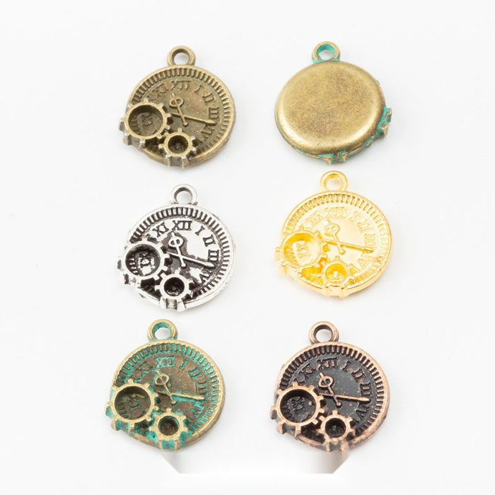 Gear And Clock Face Charm in Multiple Metal Finishes for Jewelry Making