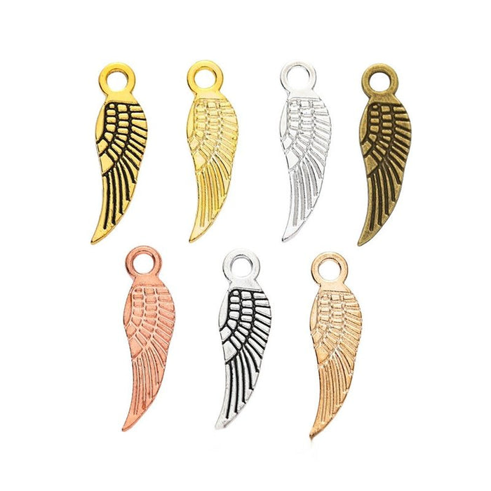 Curved Feathered Wing Metal Charms in Seven Finishes