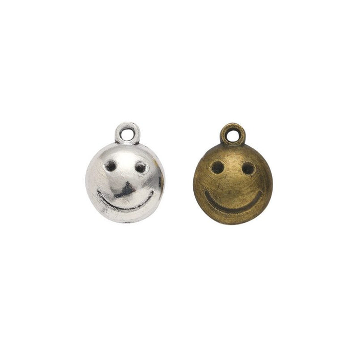 Domed Smiley Face Metal Charm in 2 Pictured Finishes