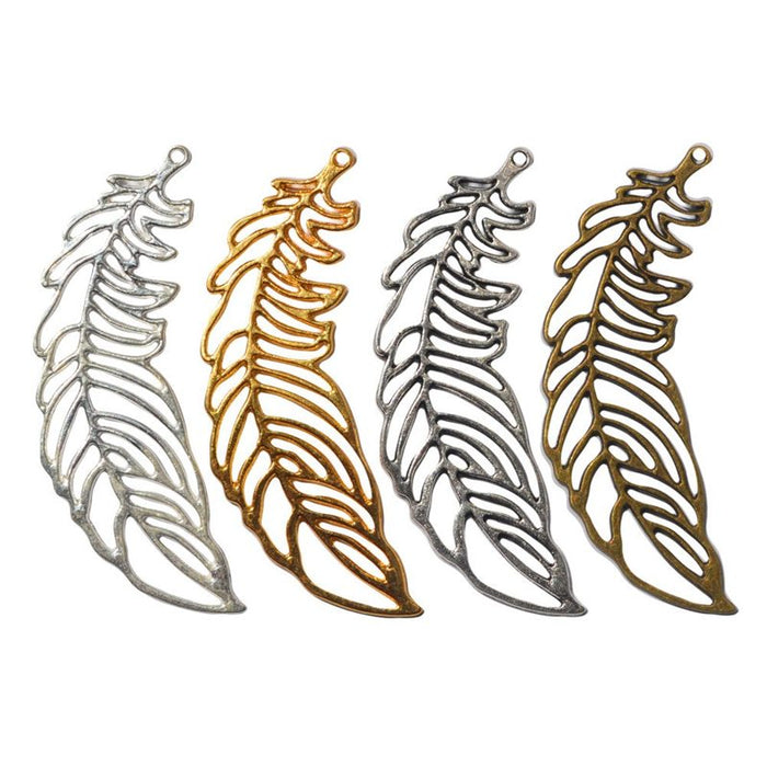 Large Openwork Feather Charms in Four Metal Finishes