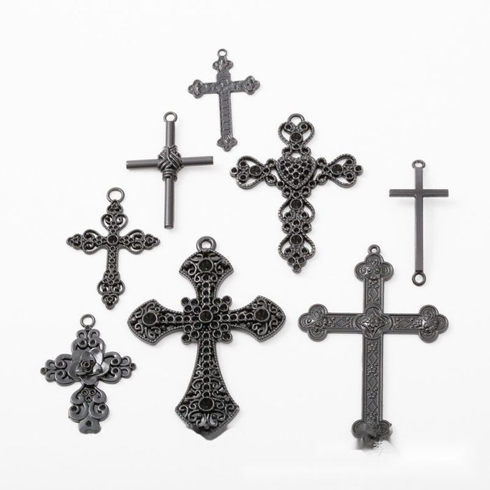 Assorted Black Cross Metal Pendant Charms in 8 Distinct Finishes