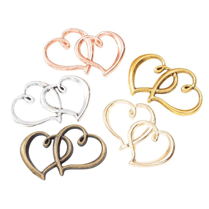 Interlocking Double Heart Charm In 5 Metal Finishes For Jewelry Making