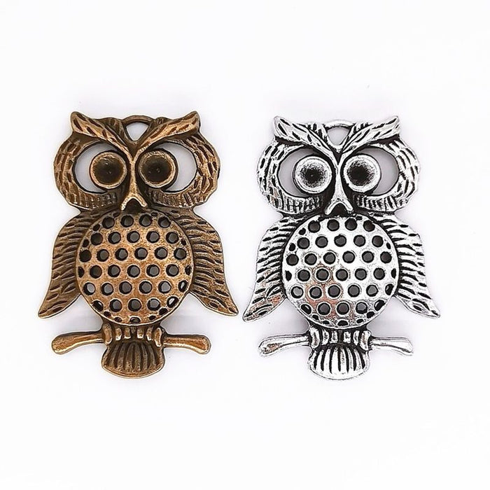 Antique Openwork Owl Metal Charm, Two Finishes Jewelry Component