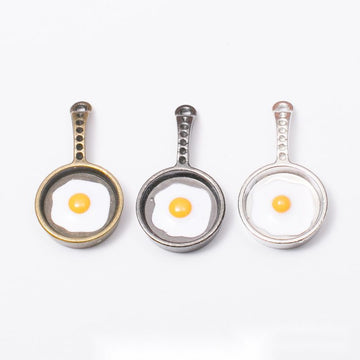 Fried Egg Pan Metal Charm in 3 Distinct Finishes for Jewelry Making