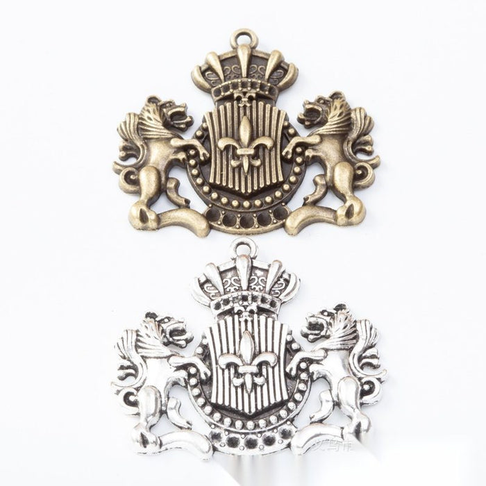 Crowned Lion Crest Charm Metal Jewelry Making Pieces