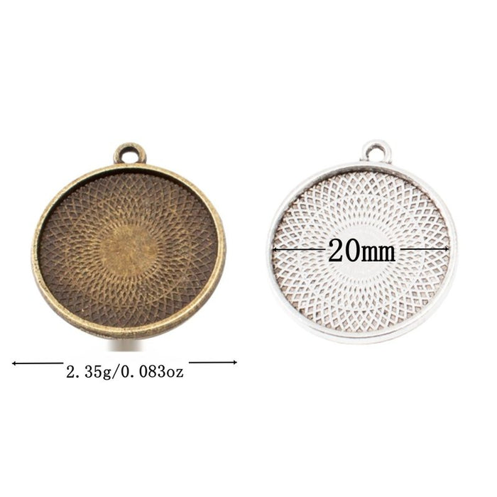 Round 20mm Cabochon Bezel Pendant Trays in 2 Finishes