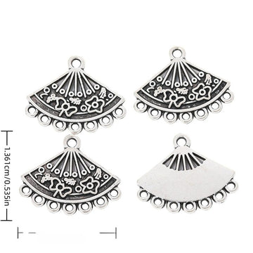 Antique Silver Layered Fan Connector Charms for Jewelry Making