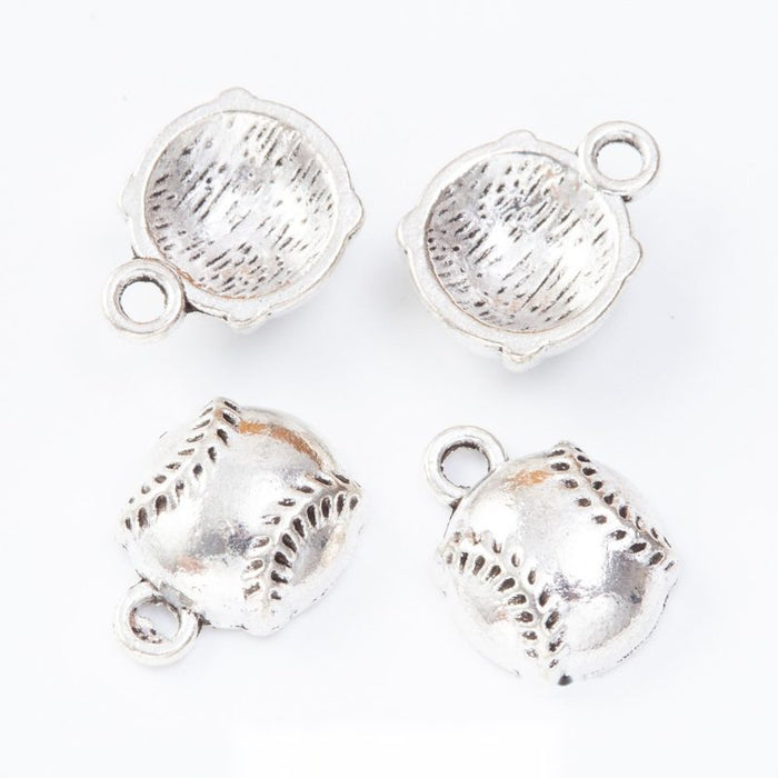 Baseball Glove and Ball Metal Charms in Antique Silver