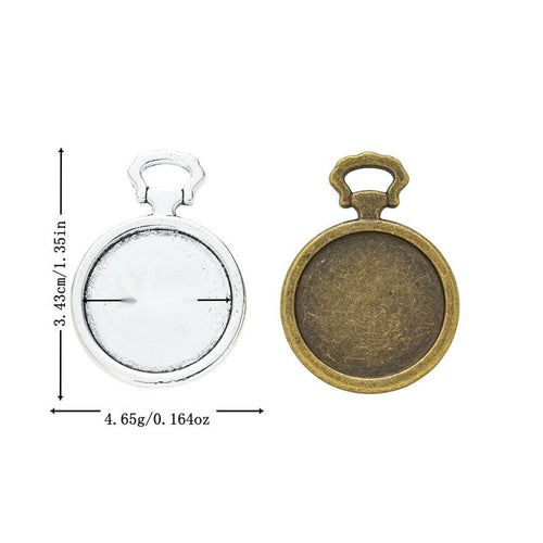 Metal pocket-watch-shaped setting, front and reverse views shown in the product image