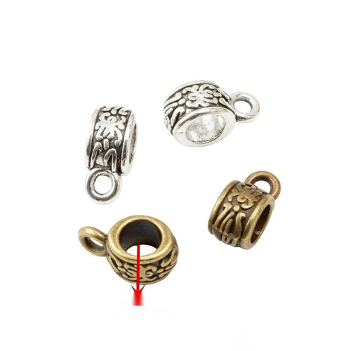 Front comparison of floral large-hole bail bead metal component in 2 finishes