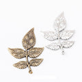 Antique Metal Five Leaf Branch Charm Pendant With Textured Detail, 2 Finishes view 1