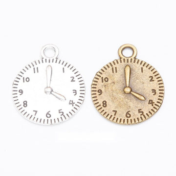 Antique Round Clock Face Metal Charm, Two Finishes