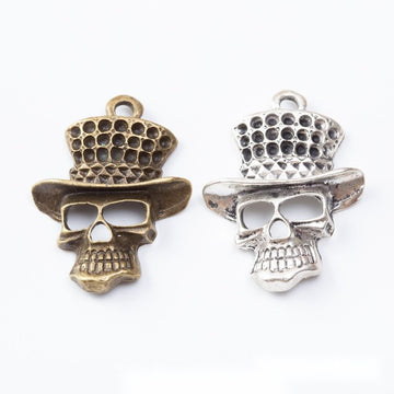 Top Hat Skull Metal Charm Pendant in Two Vintage Finishes