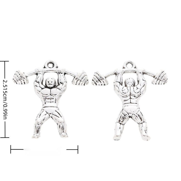Antique Silver Weightlifter Athlete Pendants for Jewelry Making