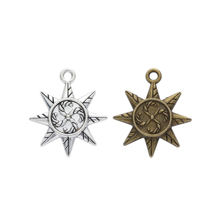 Eight Point Sun Metal Charms in Two Antique Finishes