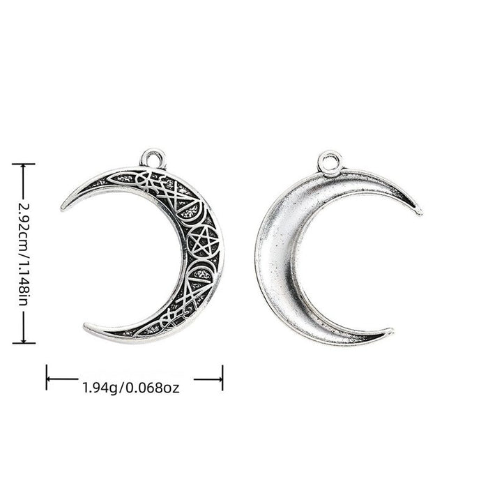 Patterned Crescent Moon Silver Tone Metal Charm for Jewelry Making
