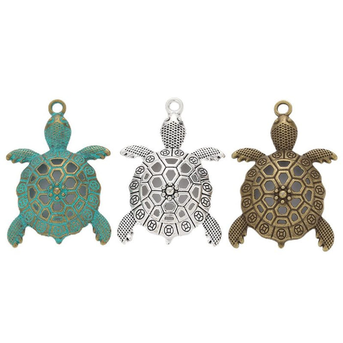 Openwork Turtle Metal Charm in 3 Distinct Finishes for Jewelry Making