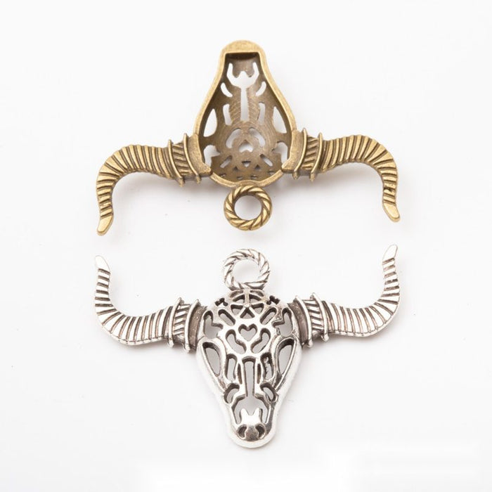 Longhorn Cattle Skull Metal Charms in Two Finishes