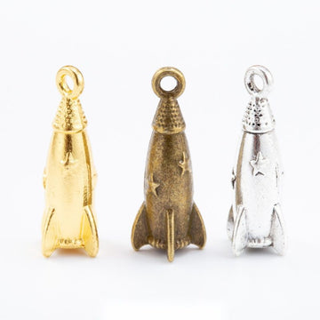 Standing Rocket Charm in 3 Metal Finishes for Jewelry Making