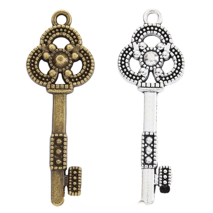 Flower Bow Skeleton Key Metal Charm for Jewelry Making, 2 Finishes