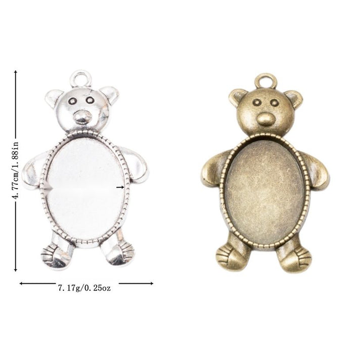 Teddy Bear Oval Cabochon Setting Pendant in Two Antique Finishes
