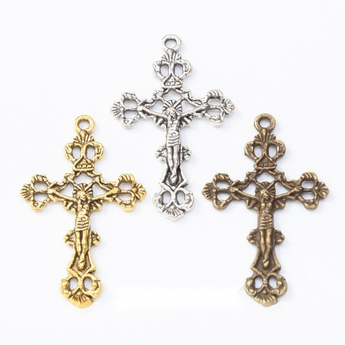 Ornate Crucifix Metal Pendant Charms in 3 Distinct Finishes