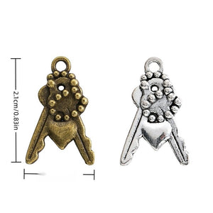 Vintage Crossed Key Charm with Beaded Bow, Electroplated Zinc