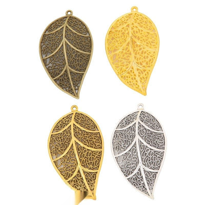 Front comparison of openwork filigree leaf metal component in 4 finishes