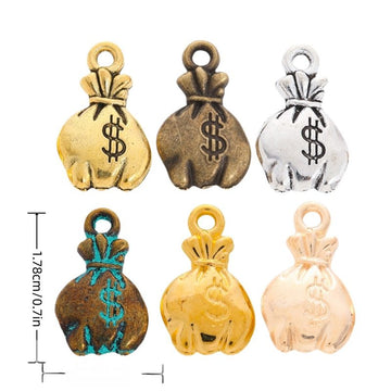Dollar Sign Money Bag Metal Charms in Six Metallic Finishes