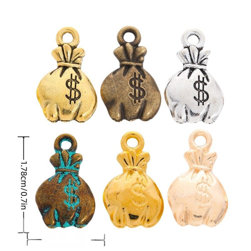 Money bag charm shown in grouped front views