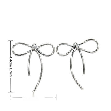 Antique Silver Long Tail Ribbon Bow Metal Pendant Charm