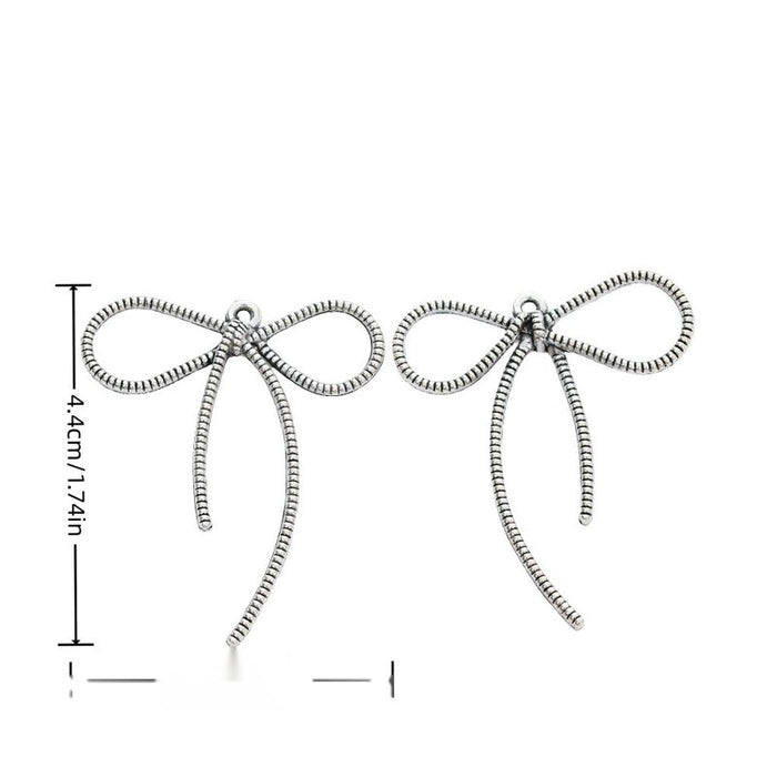 Antique Silver Long Tail Ribbon Bow Metal Pendant Charm