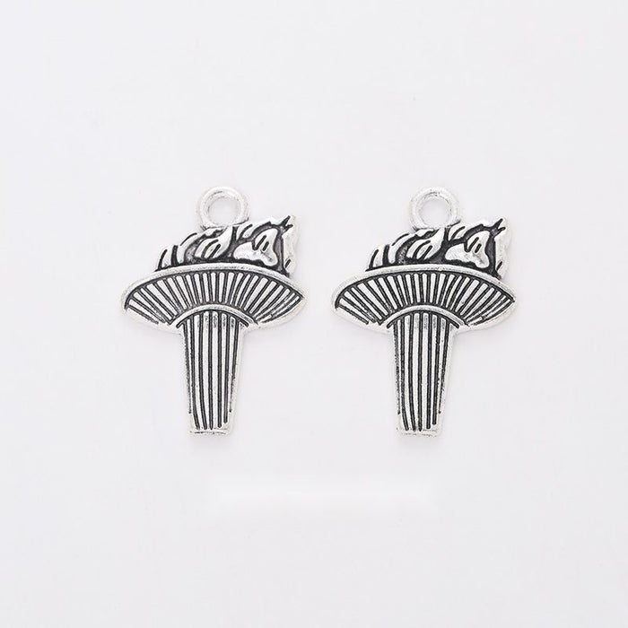 Striped Torch Metal Charms in Antique Silver Finish