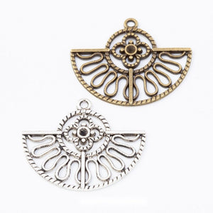 Openwork Fan Charm in 2 Finishes for Jewelry Making