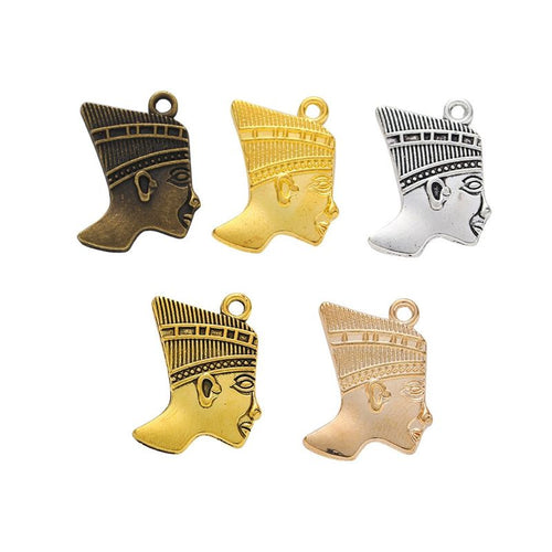 Nefertiti Profile Charm shown in all pictured finishes on a white background