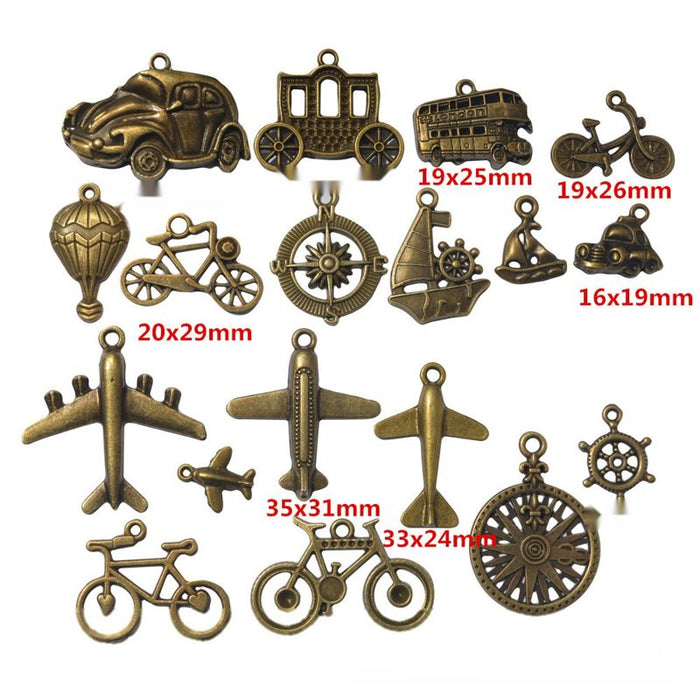 Mixed Antique Bronze Transportation and Travel Metal Charms