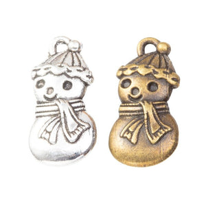 Snowman Charm Scarf and Hat Metal Pendant in Three Finishes