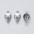 Detailed Alien Head Metal Charm in Polished Antique Silver view 1