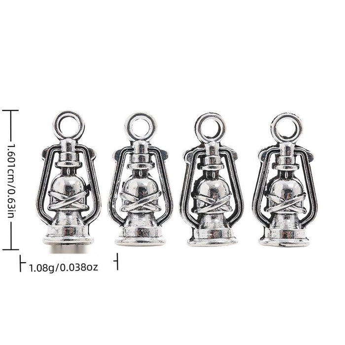 Miniature Kerosene Lantern Metal Charm in Antique Silver