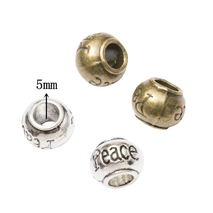 Peace Letter Large Hole Bead in 2 Pictured Finishes for Jewelry Making