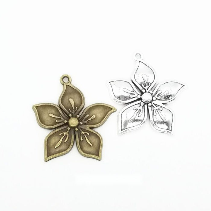 Layered Five Petal Flower Charm in Two Antique Finishes