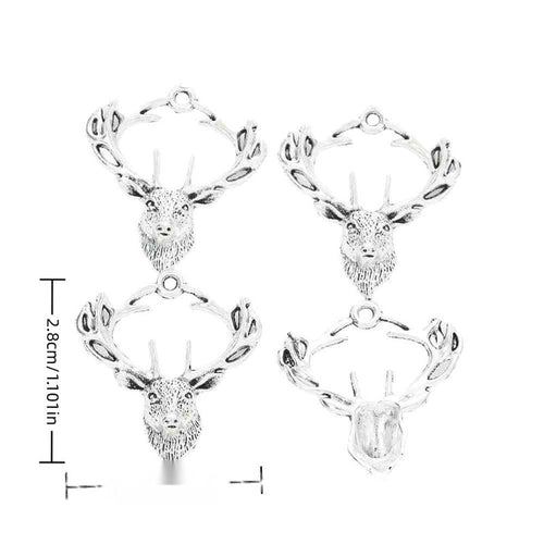 Product image showing the antlered deer head metal charm and its visible metal details
