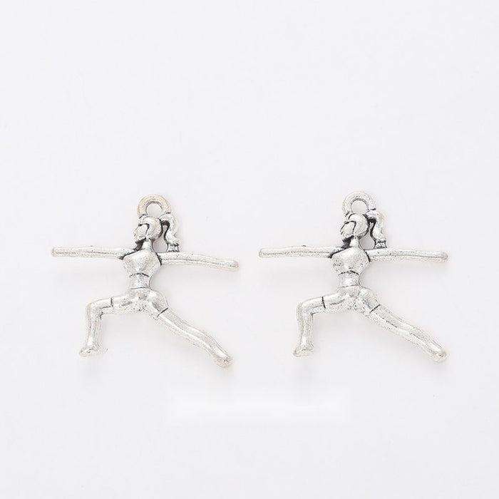 Leaping Gymnast Metal Charm for Jewelry Making in Antique Silver