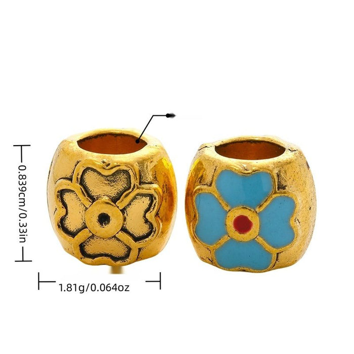 Enamel Flower Large Hole Bead in Two Gold Tone Styles