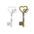 Double Heart Key Metal Charm for Jewelry Making in Antique Bronze and Antique Silver view 1