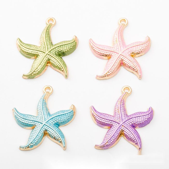 Colorful Starfish-Shaped Metal Charm Pendants in 4 Finishes