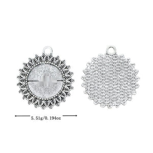 Sunflower Edge Round Cabochon Setting in Antique Silver Tone