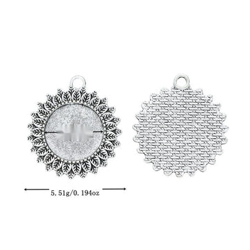 Sunflower Edge Round Cabochon Setting in Antique Silver Tone