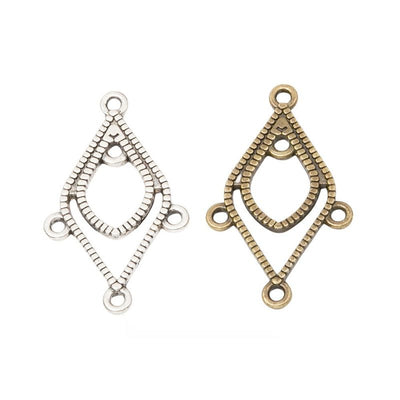 Front comparison of openwork diamond connector metal component in 2 finishes